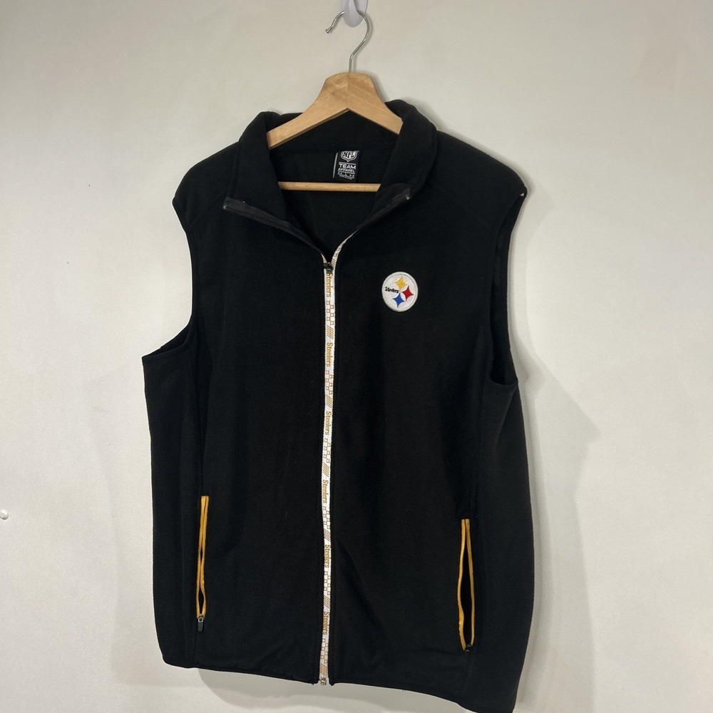 Pittsburgh Steelers Fleece Vest Adult Large Black Full Zip Mock Neck Casual
